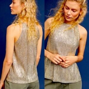 Anthropologie X MOULINETTE SOEURS SHINE ON GOLD METALLIC  High Neck TANK Top